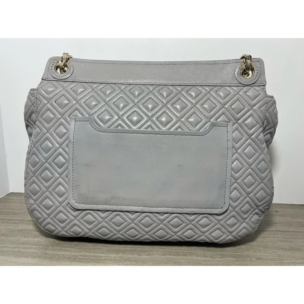 Tory Burch Marion Saddle Mercury Quilted Leather Shoulder Bag